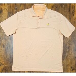 Masters Tech Polo Shirt Men's 2XL Peach Striped Stretch Golf Rugby Logo